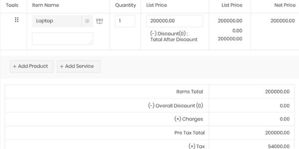 CRM software Invoice form