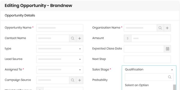 CRM software opportunity form